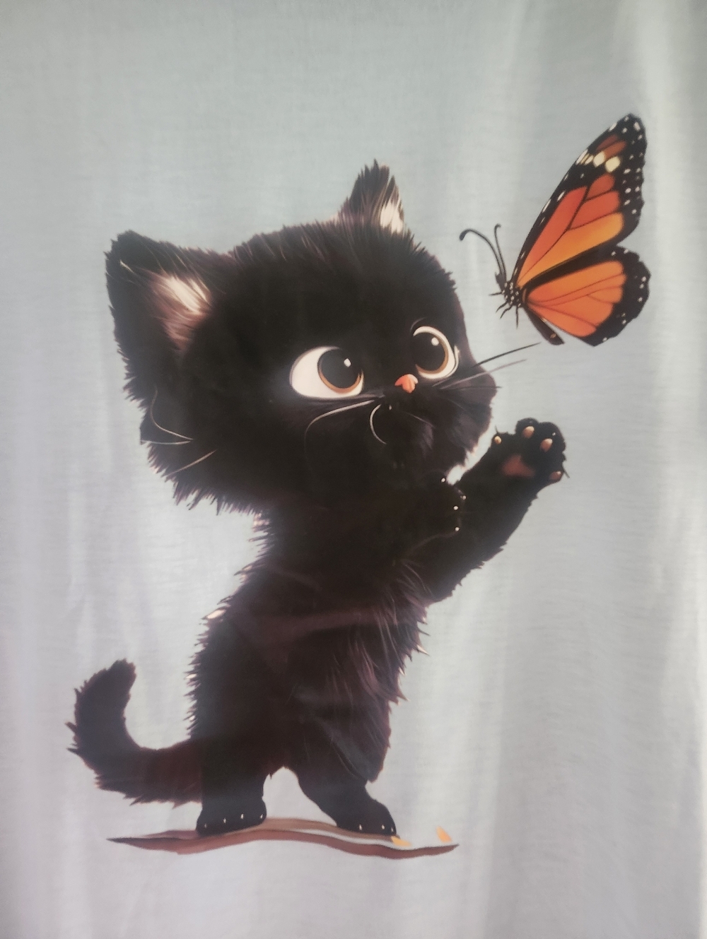 NWOT Purchased 4rm @cara_etc "Black Kitten🐈⬛& Butterfly🦋 Graphic Tee" Sky🩵XL - Picture 6 of 9